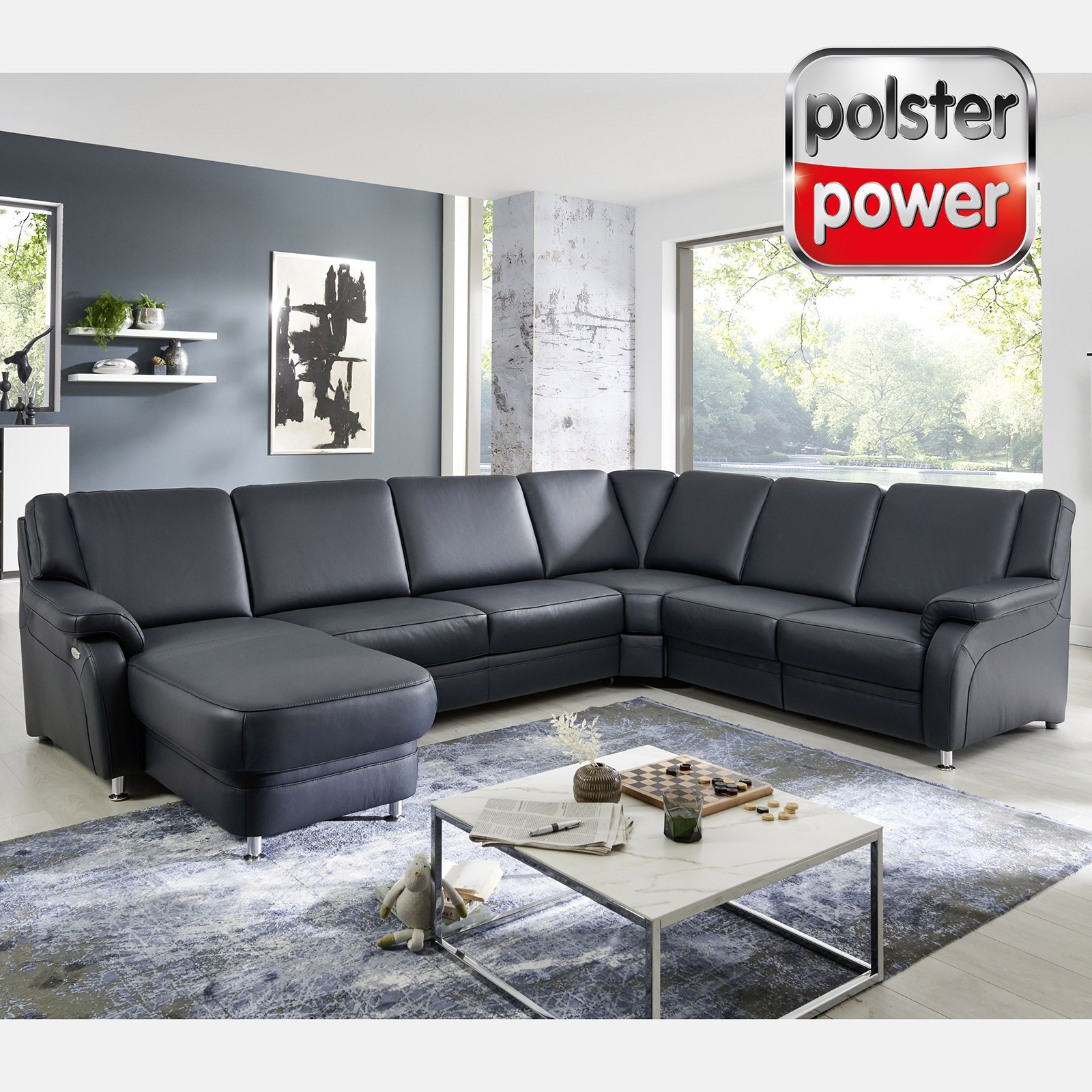 polsterpower Wohnlandschaft - anthrazit - Basismodell - Canapé links