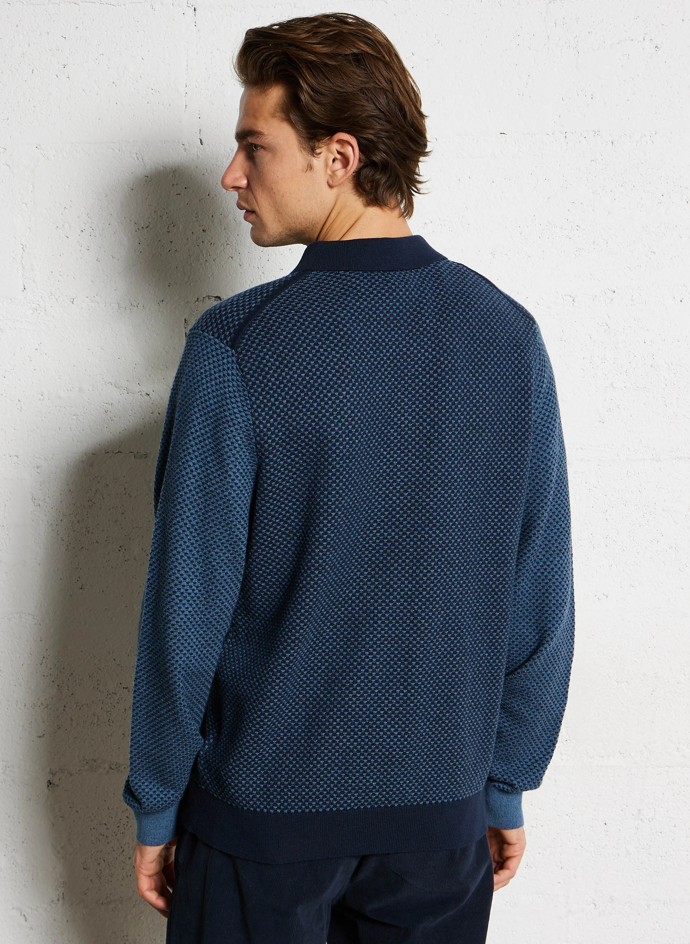 Polo manches longues en coton mélangé| Bleu