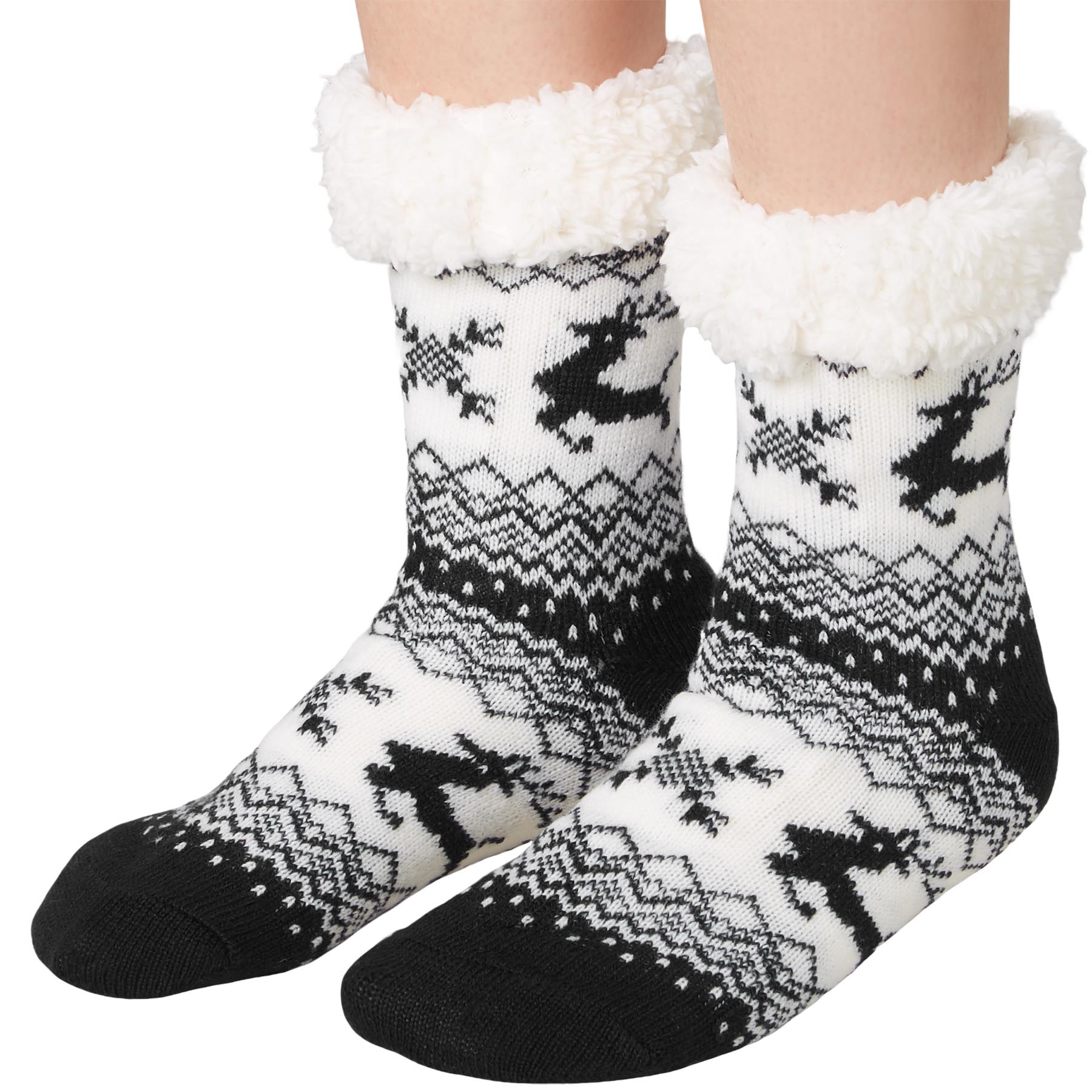 tectake® Kuschelsocken mit Rentier-Motiv schwarz-weiß