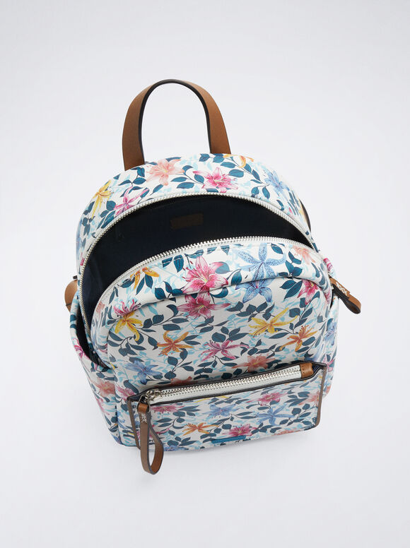 Mochila com estampa floral e alças - Rosa