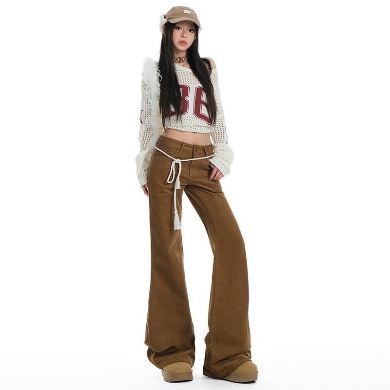 Denimot - Low Rise Plain Corduroy Flared Pants (Diverse designs)