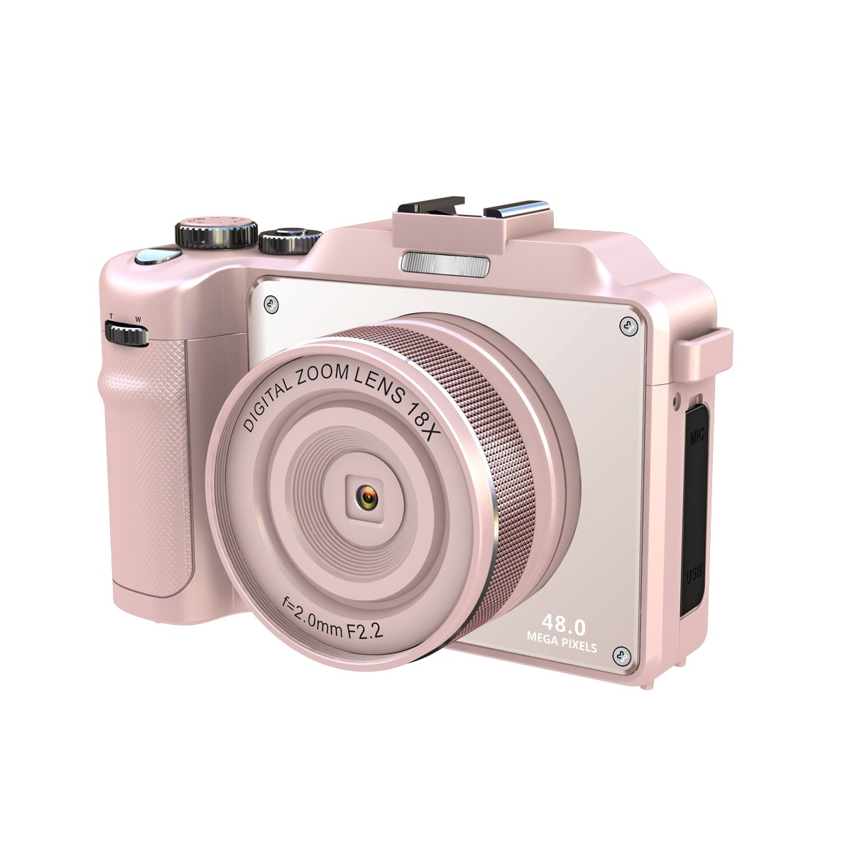 Digitalkamera 4K/48MP med 18X digital zoom, stabilisering og autofokus Rosa
