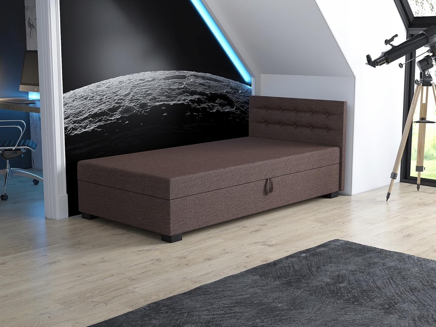 Boxspringbett Olaf 80x200x42 cm mit Taschenfederkern Matratze, Bett mit Matratze, Polsterbett mit Bettkasten, Gepolstertes Einzel Bett, Schlafsofa - Braun