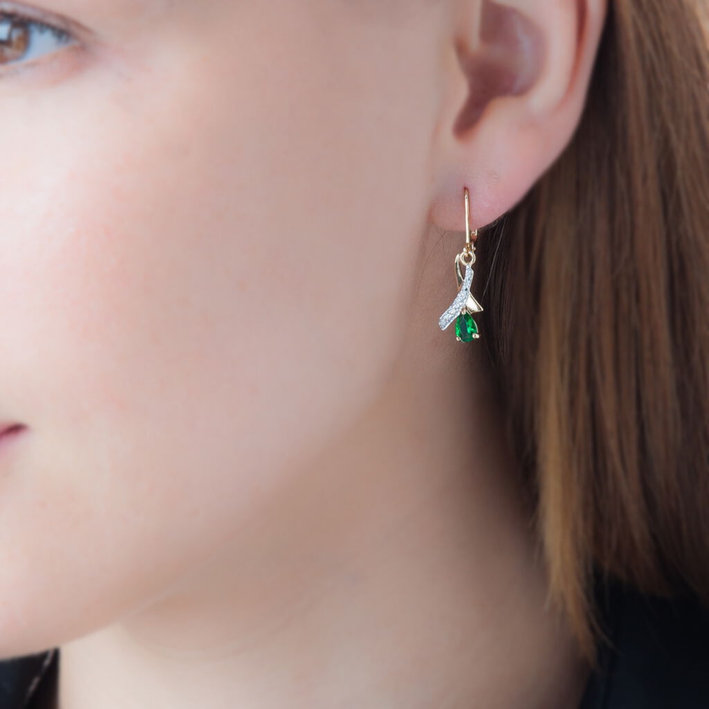Boucles D'oreilles Pendantes Dyanah Plaque Or Pierre Et Oxyde
