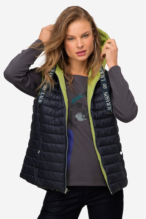 Wende-Steppweste, wasserabweisend, Kapuze, Zipper, ärmellos