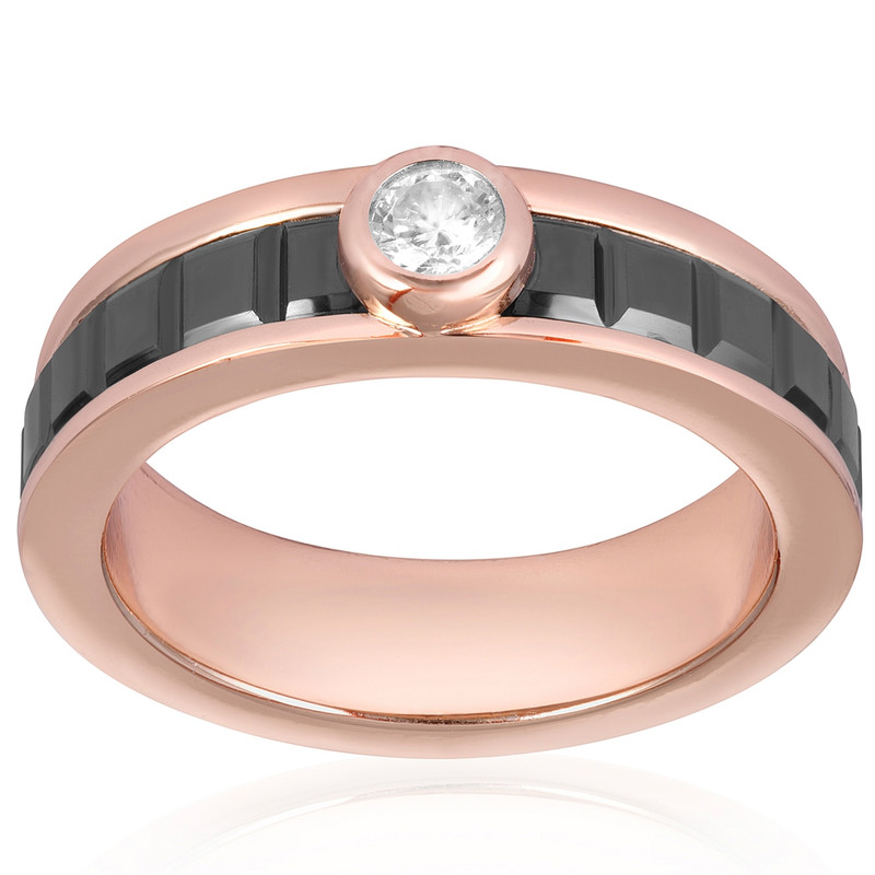 Bague Plaqué or rose, céramique noire et Cristal Cubic Zirconia