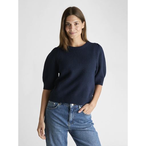Neo Noir Martha Bow Knit Strikbluse, Navy, 36