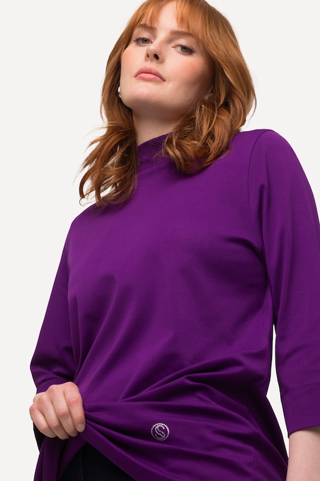Shirt, A-Linie, Stehkragen, 3/4-Arm, Pima Cotton