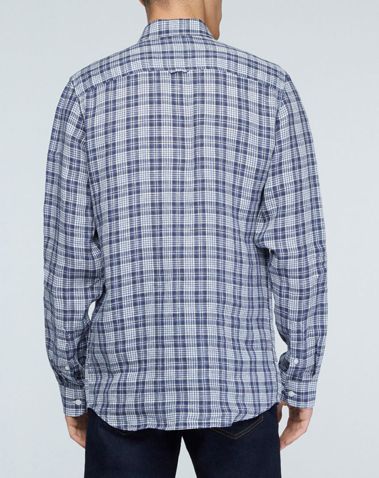 Galeries Lafayette Chemise droite 100% Lin Lintaro à carreaux bleue