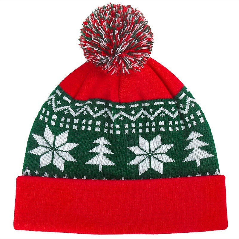 Unisex Strickmütze Christmas Winter Mütze mit Sternen   Tannenbäume (One Size) - Rot / Grün / Weiss