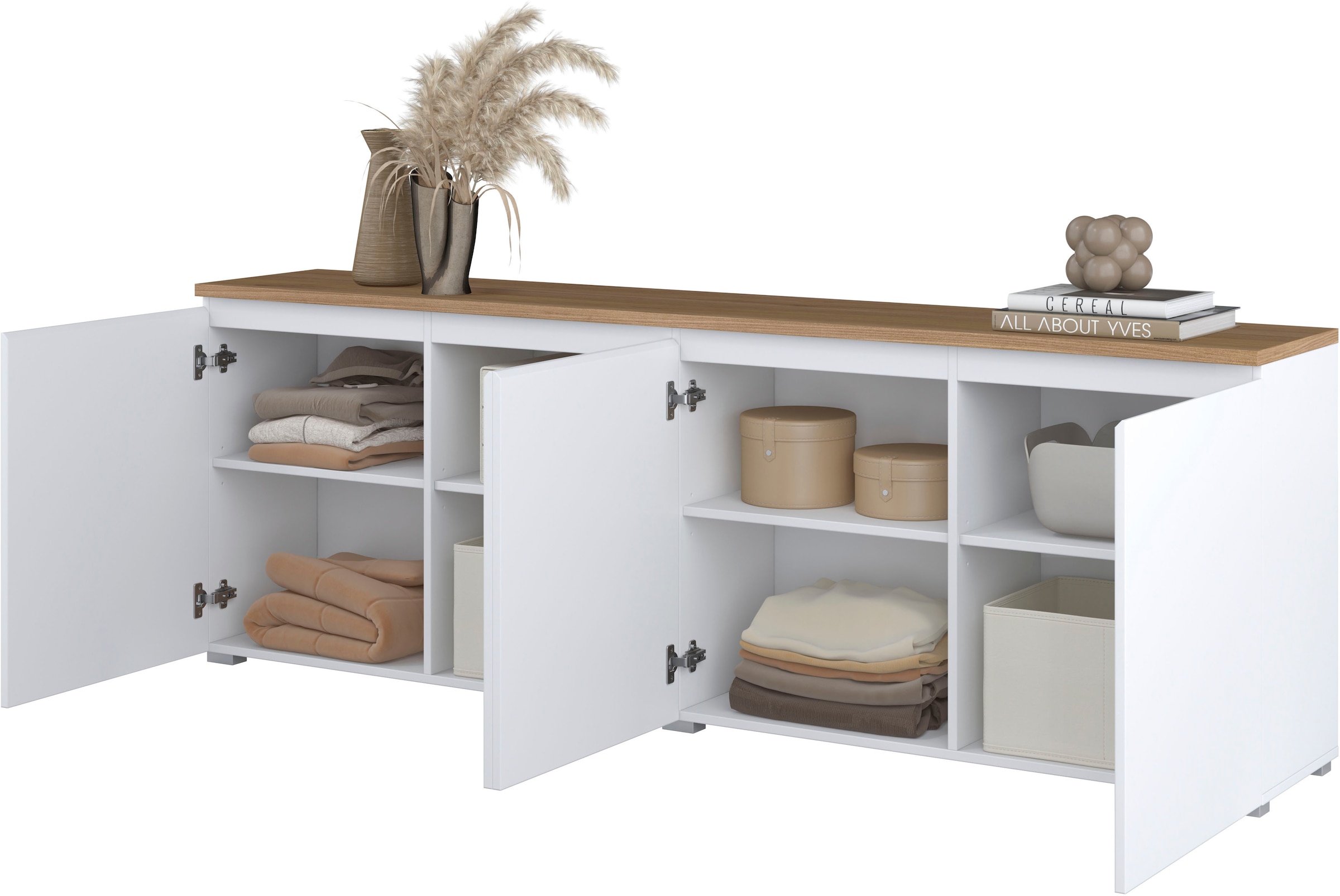 INOSIGN Sideboard »Modo, Breite 200 cm, moderne grifflose Kommode 4Türen« Anrichte mit viel Stauraum, Einlegeböden verstellbar