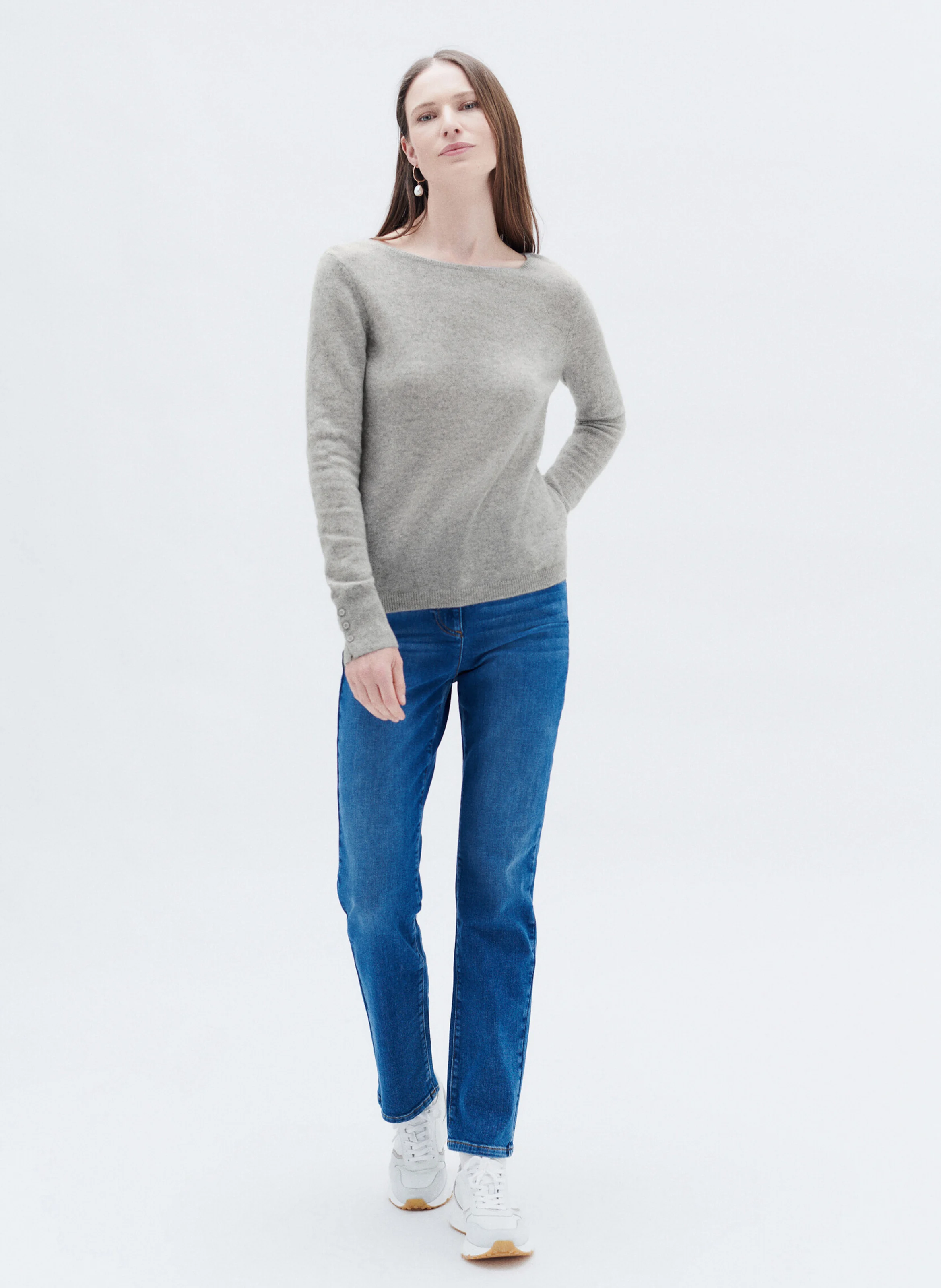 MZOAN - Pull droit col bateau en cachemire | Gris