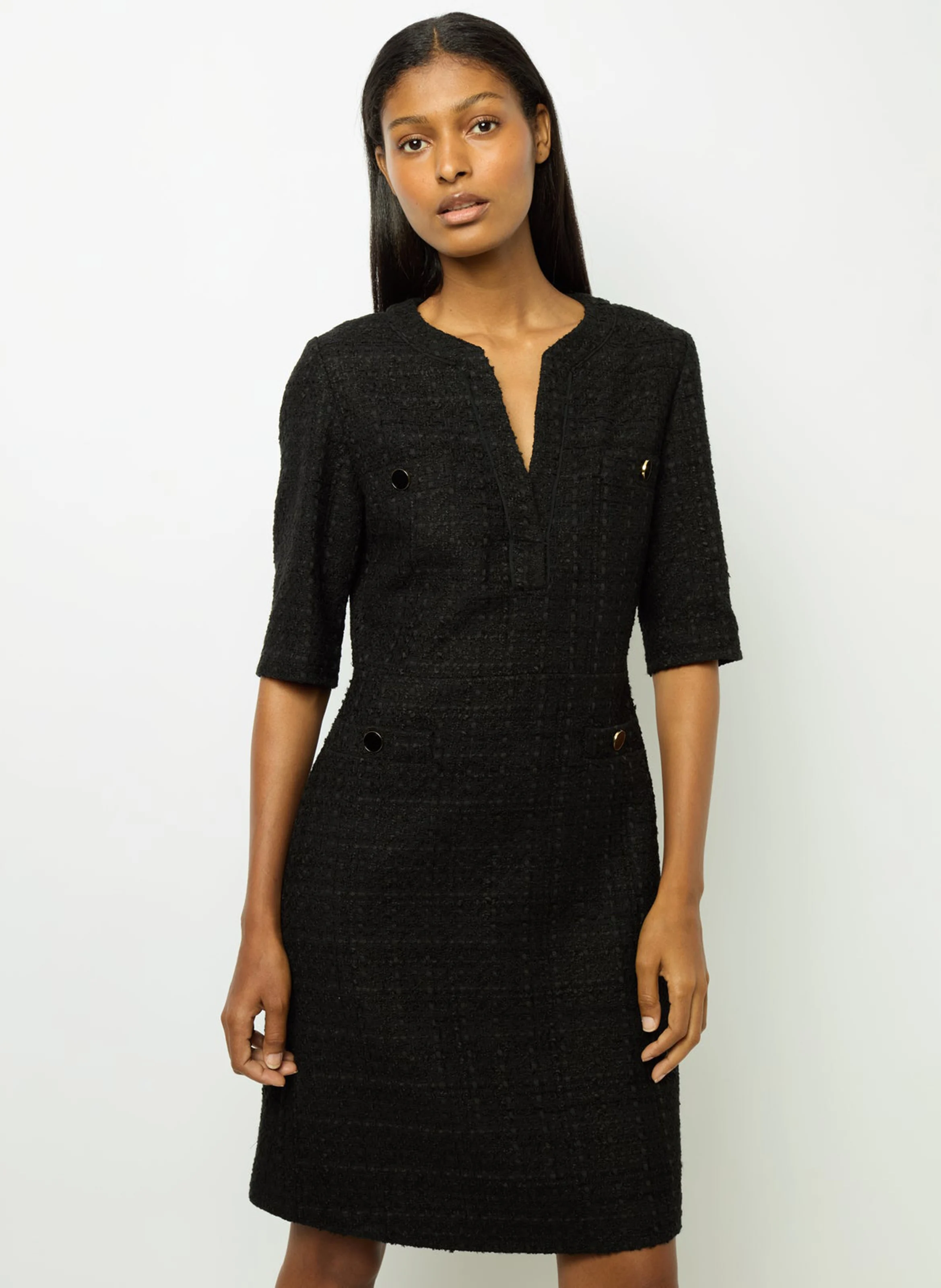 SALOME - Robe courte col rond en coton mélangé | Noir