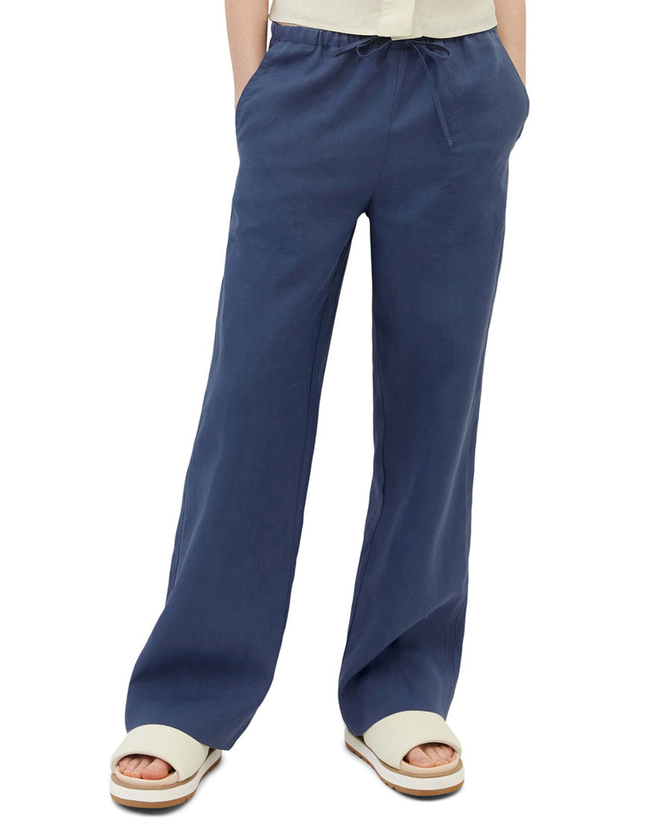 Marc O'Polo Pantalon 100% Lin Elastique Lin bleu moyen