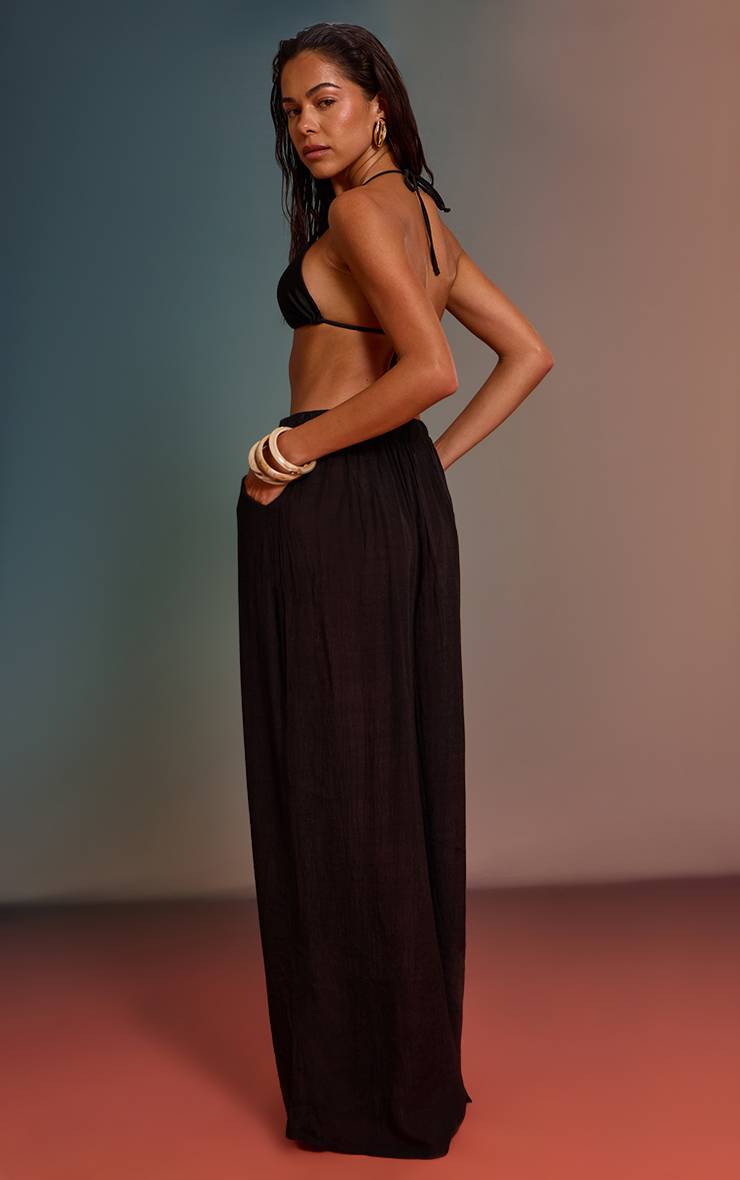 Noir Pantalon De Plage Palazzo Aspect Lin