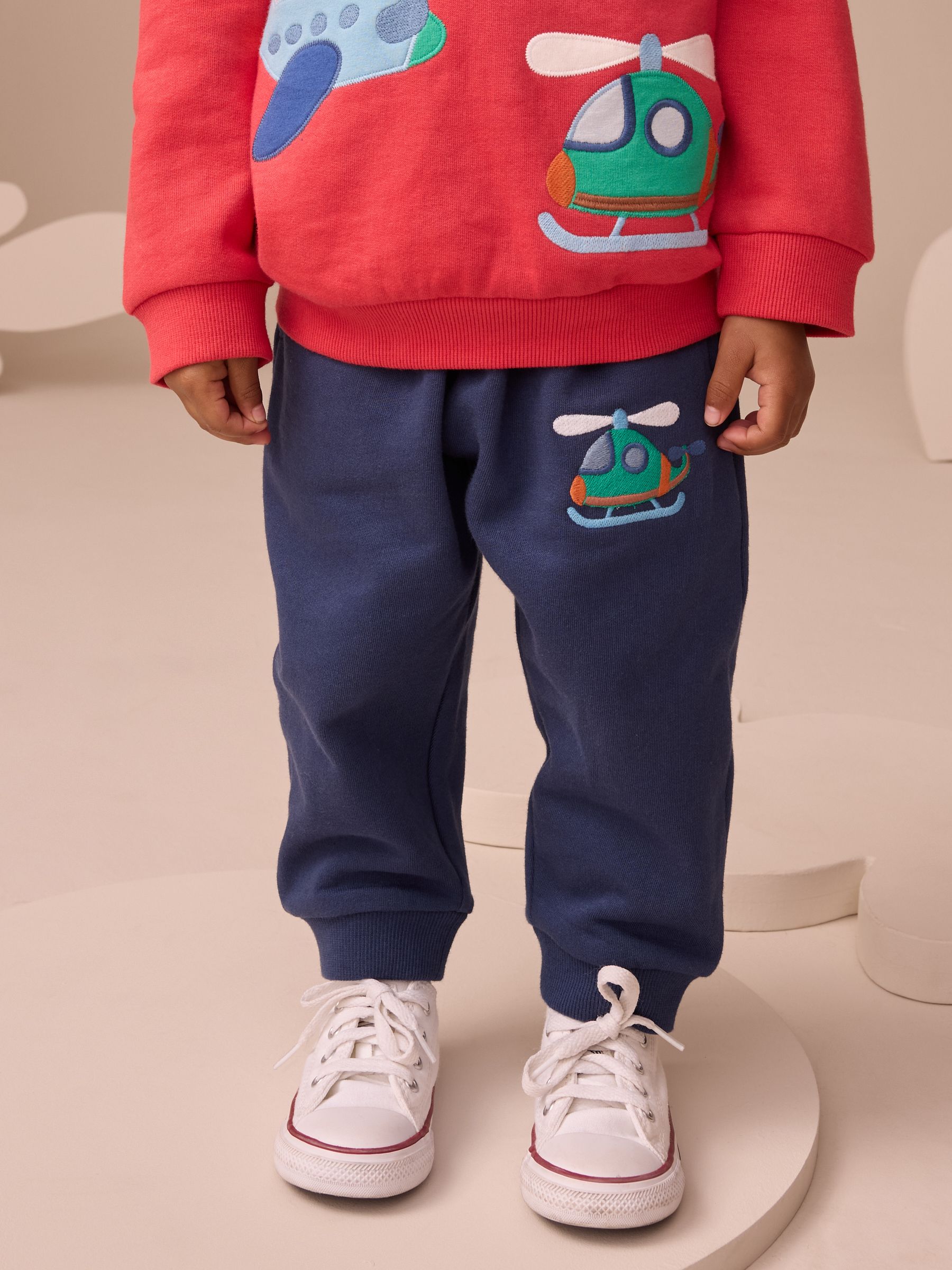 Rood/Blauw appliqué transport - Set met hoodie en joggingbroek (3 mnd - 7 jr)