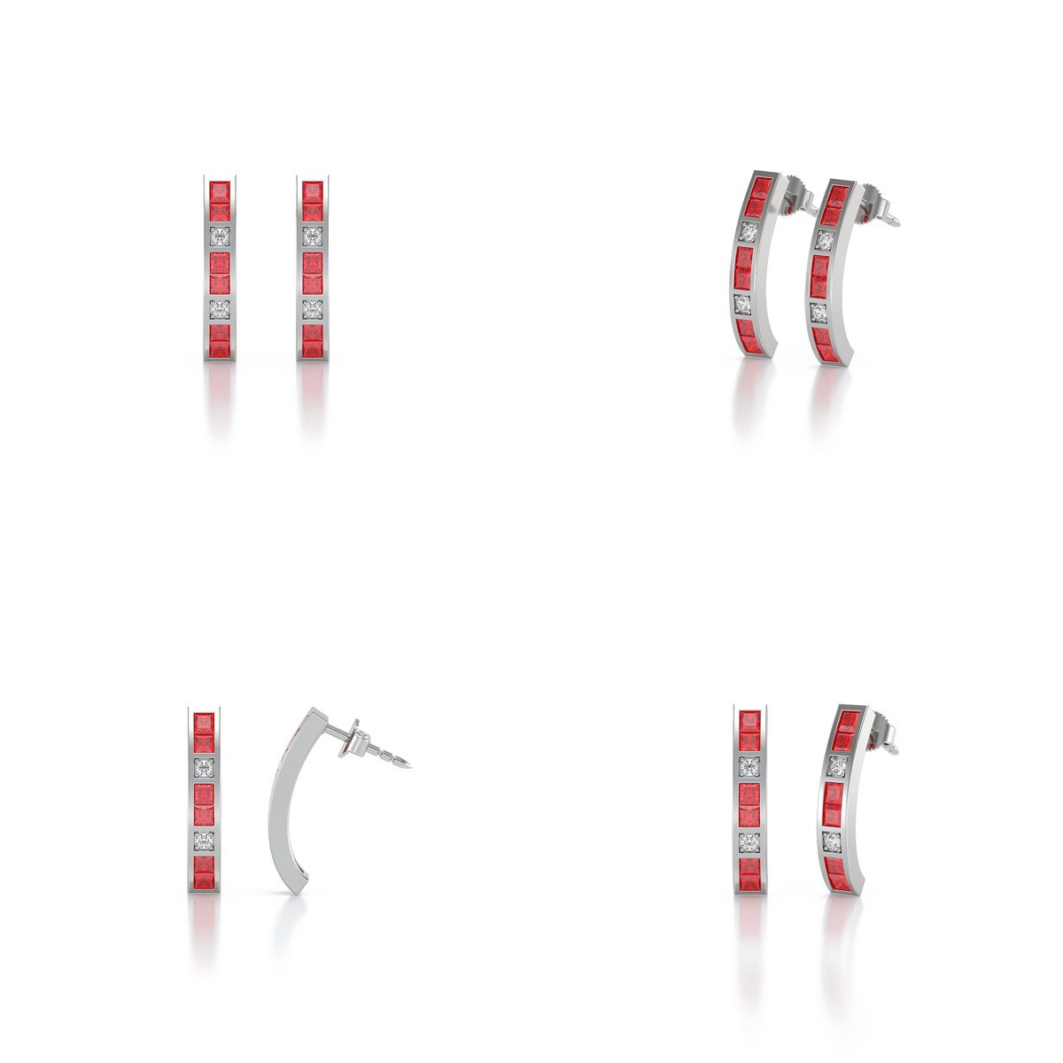 Boucles d'oreilles ADEN Rubis et Diamants sur Argent 925 2.40grs