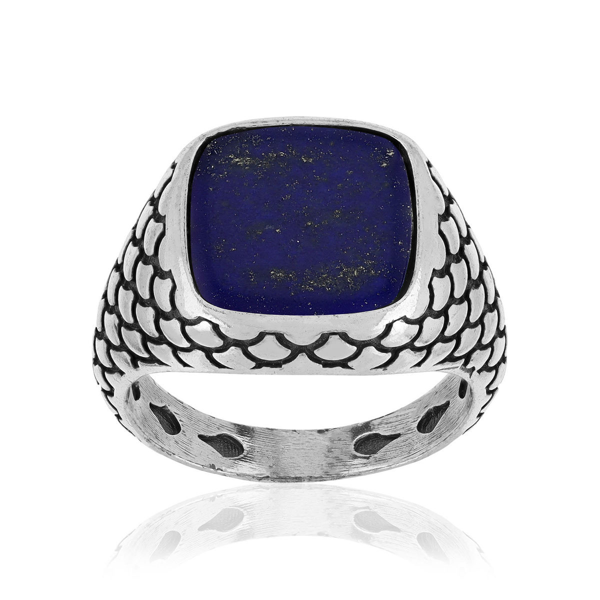 Bague argent 925 écailles lapis lazuli carré