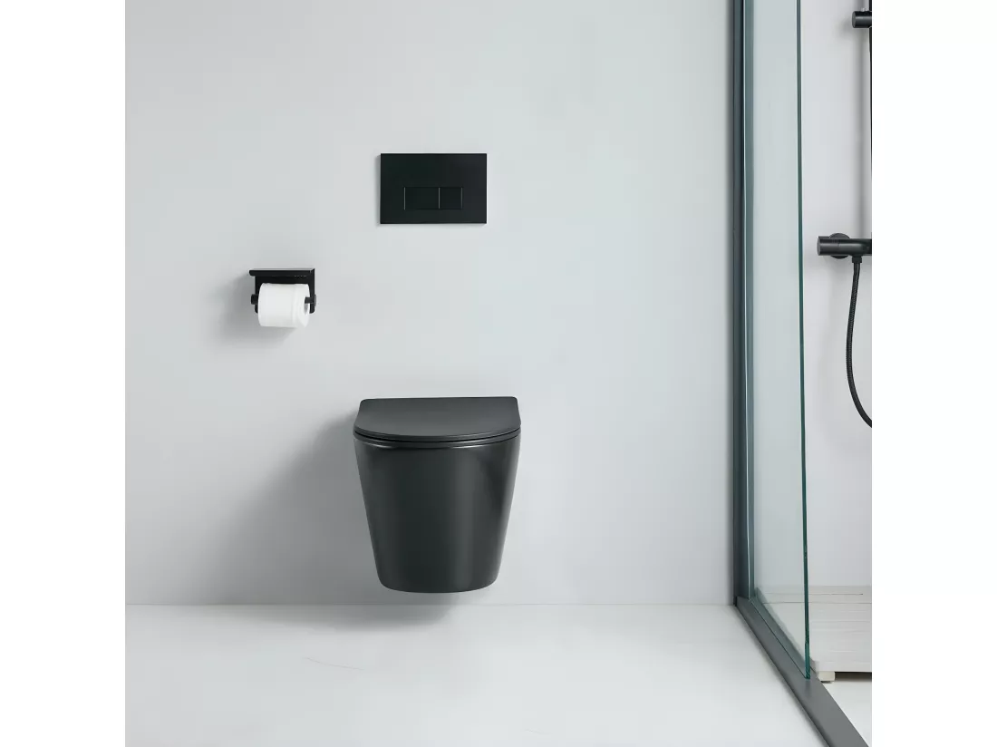 Cuvette WC suspendu TERCERO noir mat - sans bride et avec frein de chute