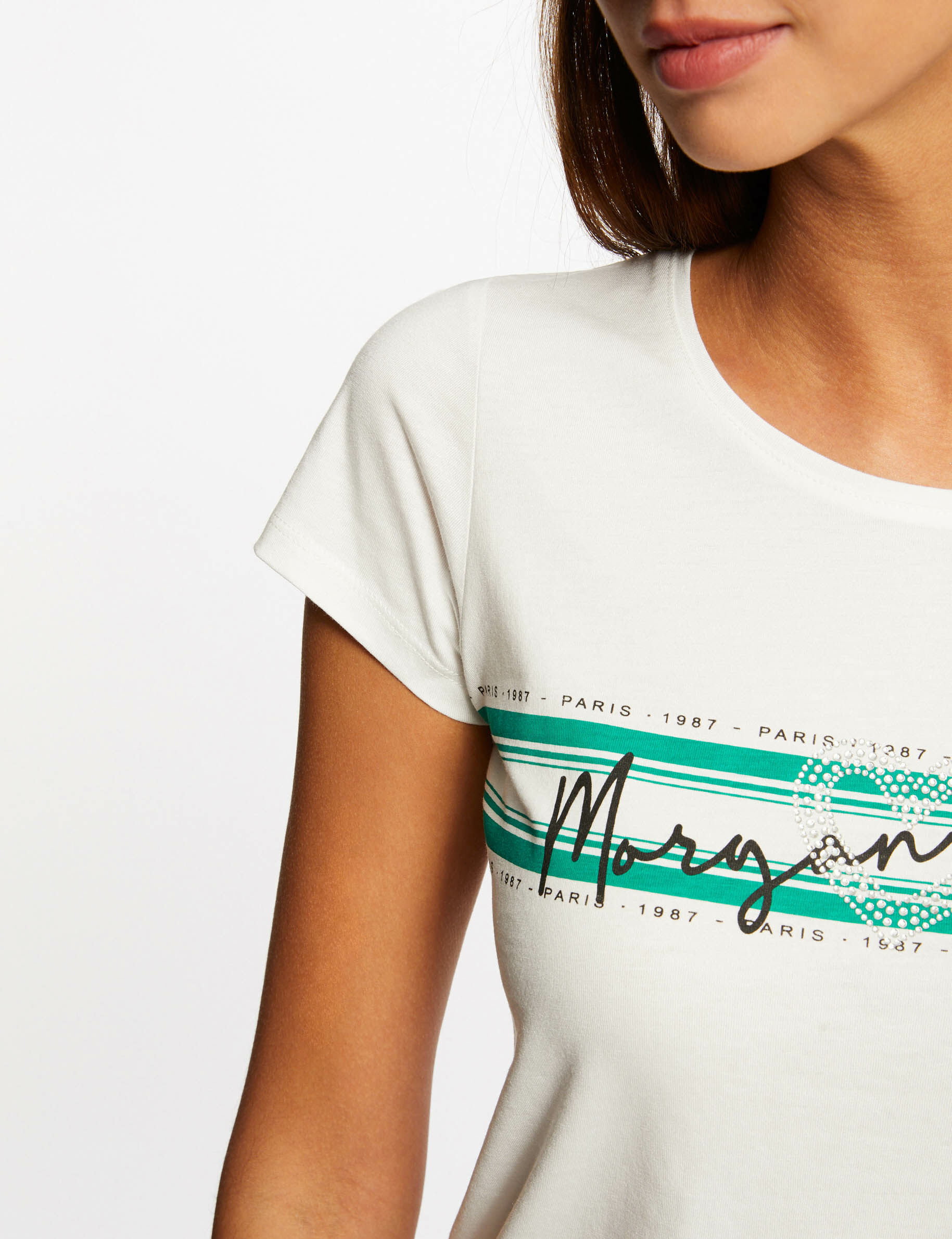 T-shirt manches courtes à inscription vert moyen femme - vert_moyen