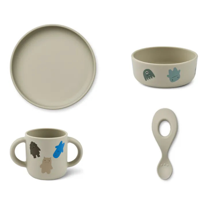 Liewood Set vaisselle Vivi en silicone - Set de 4 | Monster/Mist