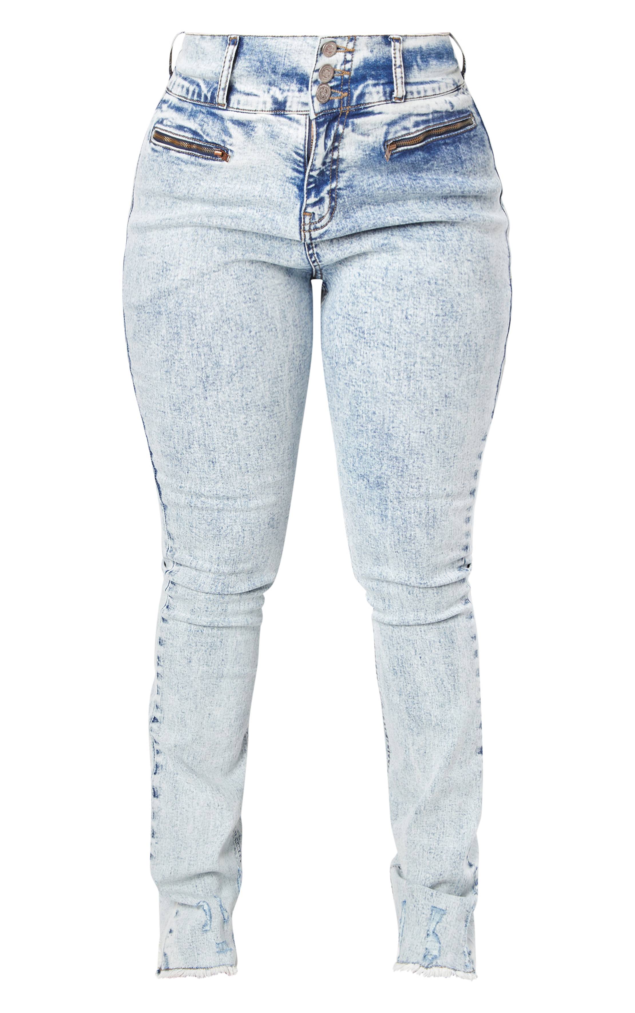 Jean Taille Haute En Denim Déchiré À L'ourlet Shape