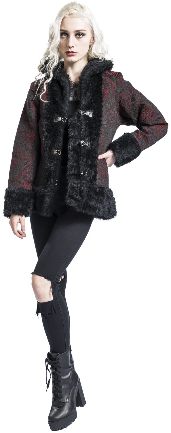 Brocade Jacket With Teddy Fur Details | Gothicana by EMP Veste mi-saison