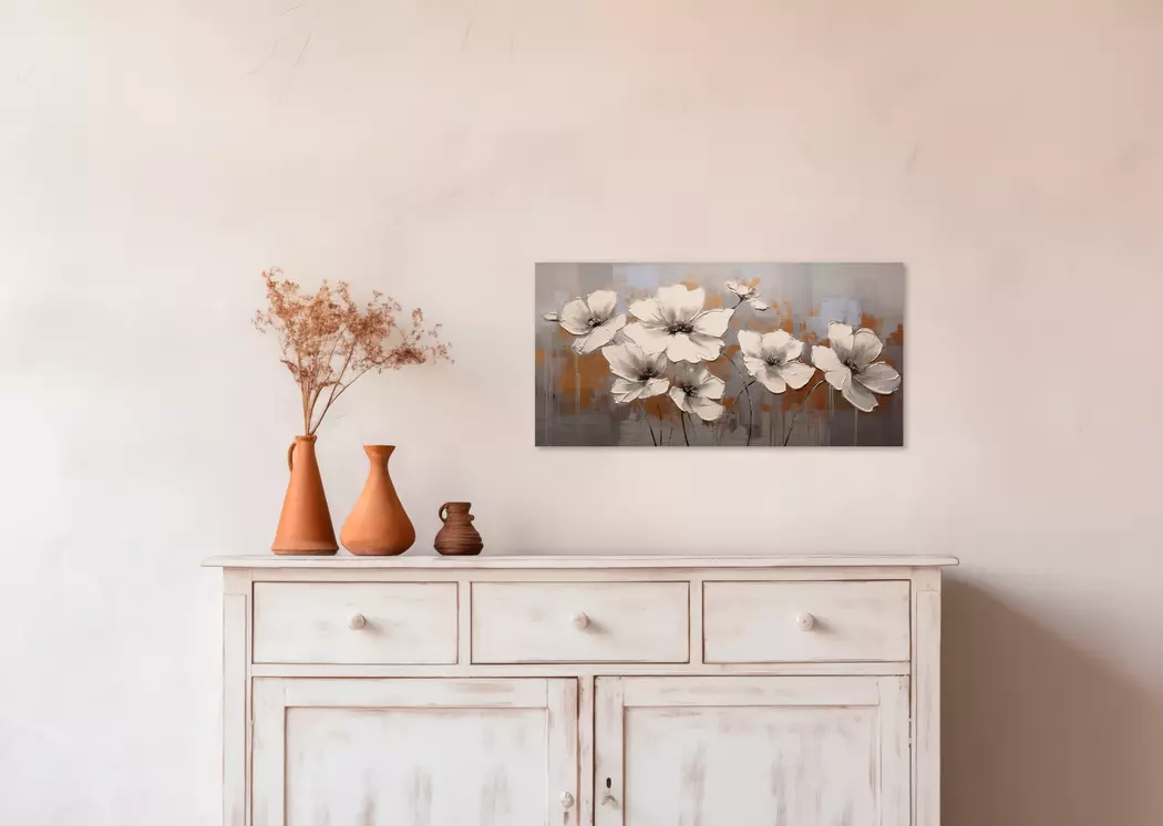 Wandbild 30 x 60 cm White Flowers On Silver II