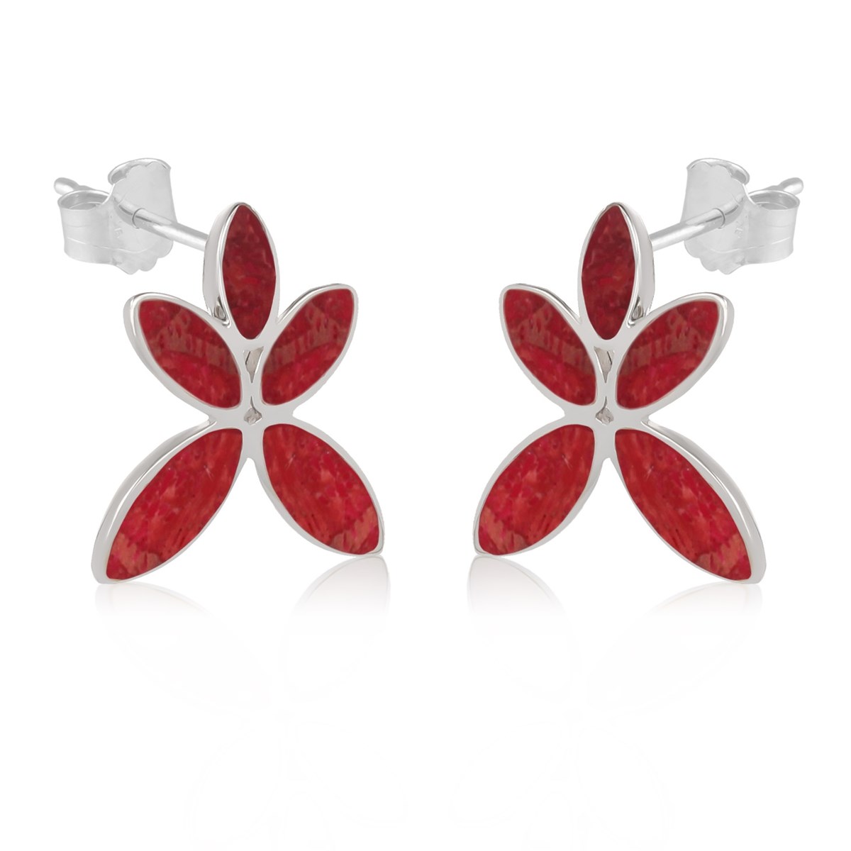Boucles d'oreille ADEN Fleur corail Argent massif 925 millième