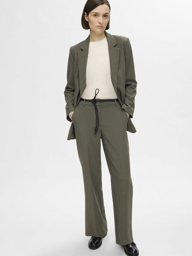 Selected Femme SLFRITA MW WIDE PANT NOOS Kalamata/melange