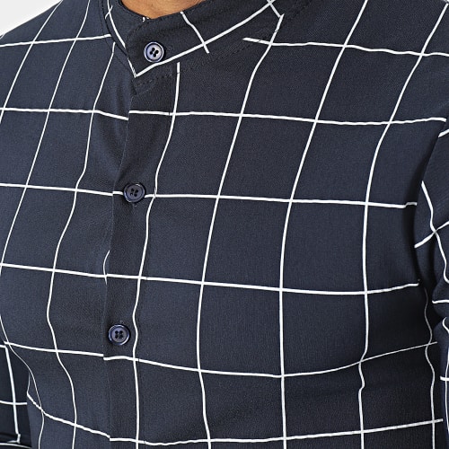 Chemise Manches Longues A Carreaux Bleu Marine