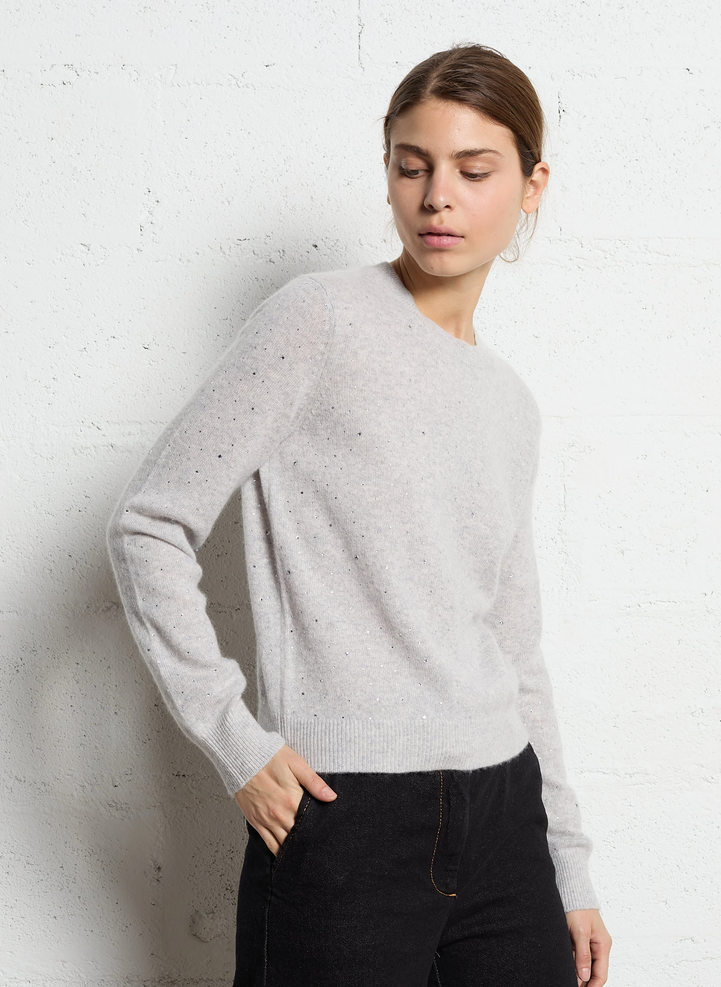 Pull strass en cachemire | Gris