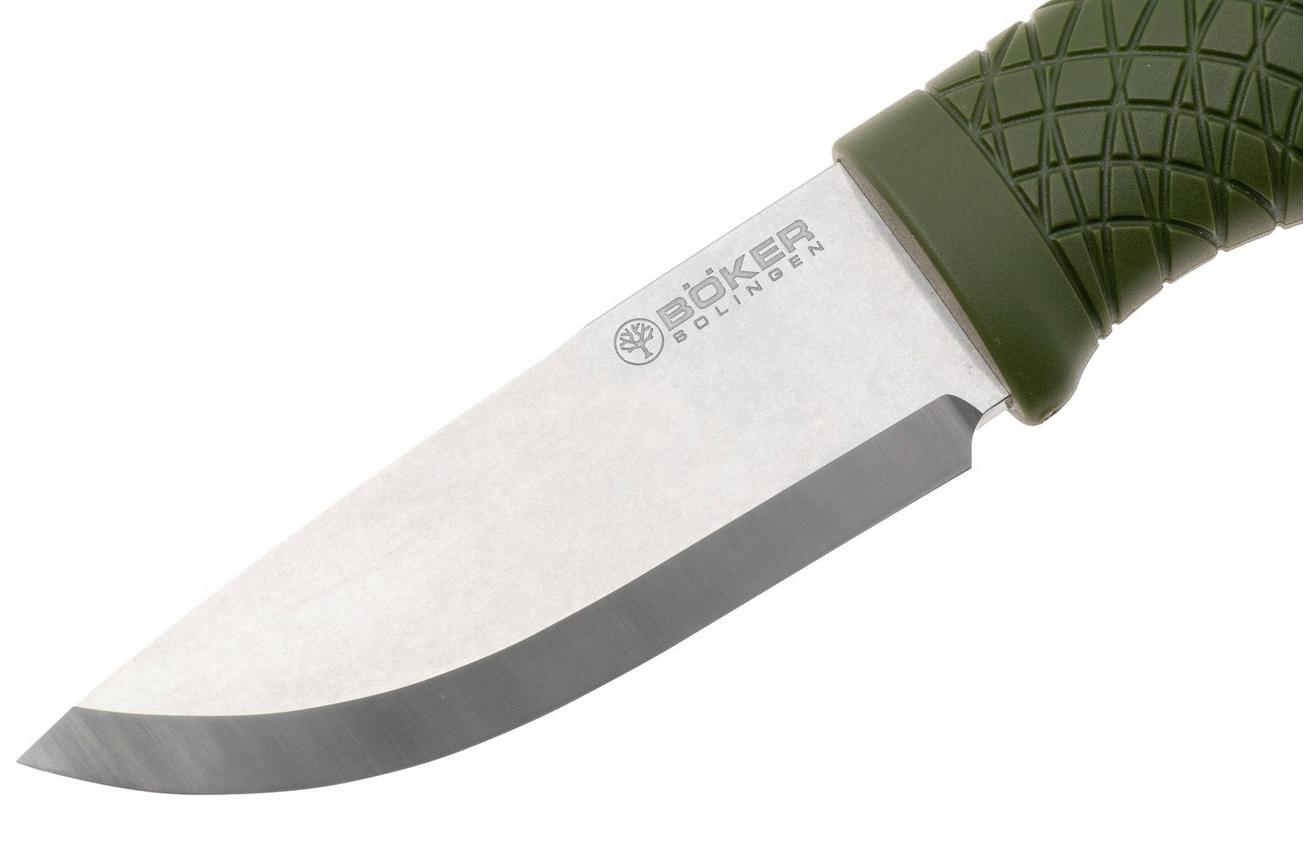 Böker Manufaktur Bronco Mini Scandi 121518 Stonewashed 3V, Green TPE, bushcraftmes