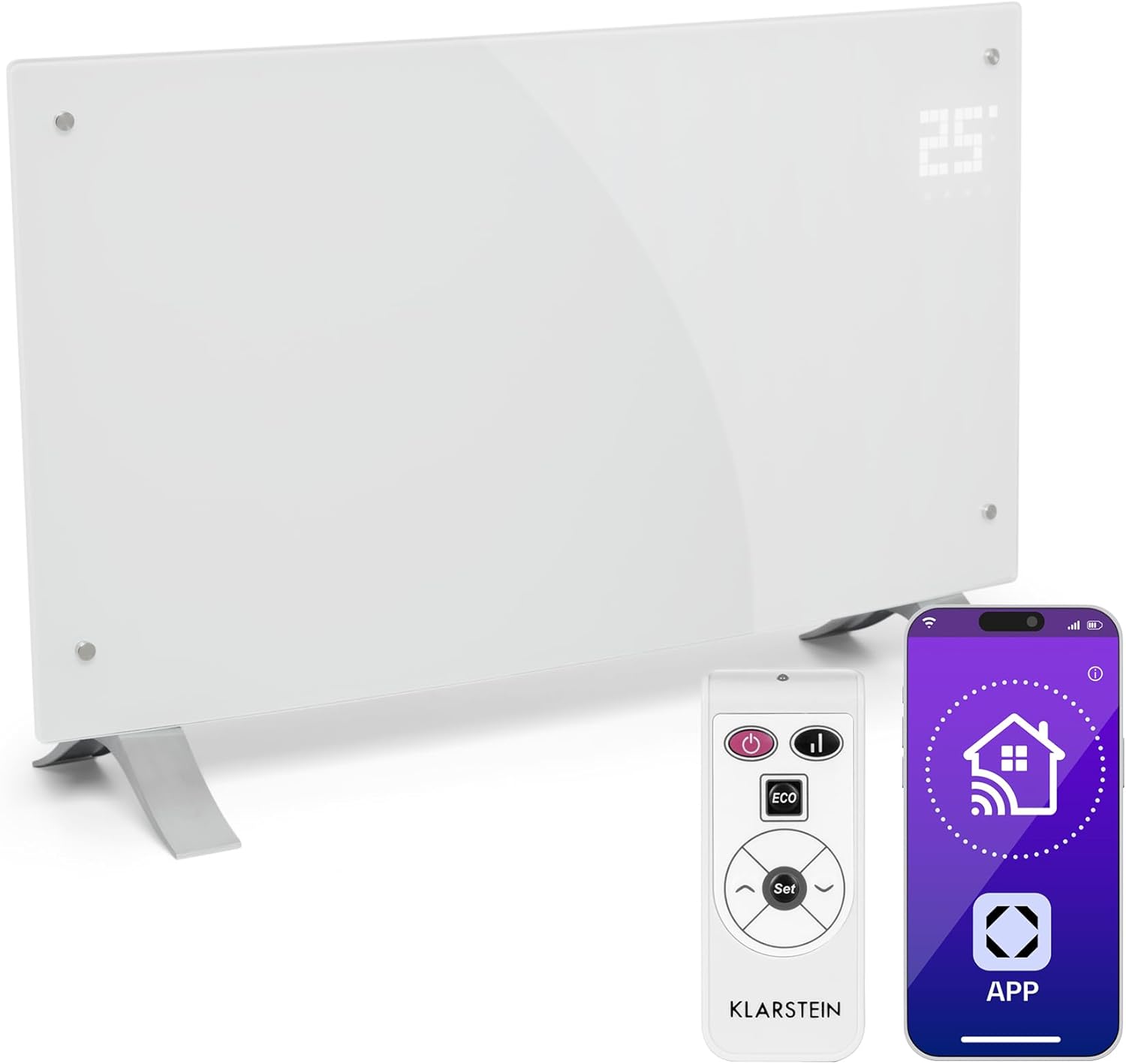 Klarstein Elektroheizung, Konvektor-Heizung Freistehend oder Wandmontage, Energiesparend, App-Control, Leise , Standgerät Heizkörper Elektrisch mit Thermostat, 2000 W
