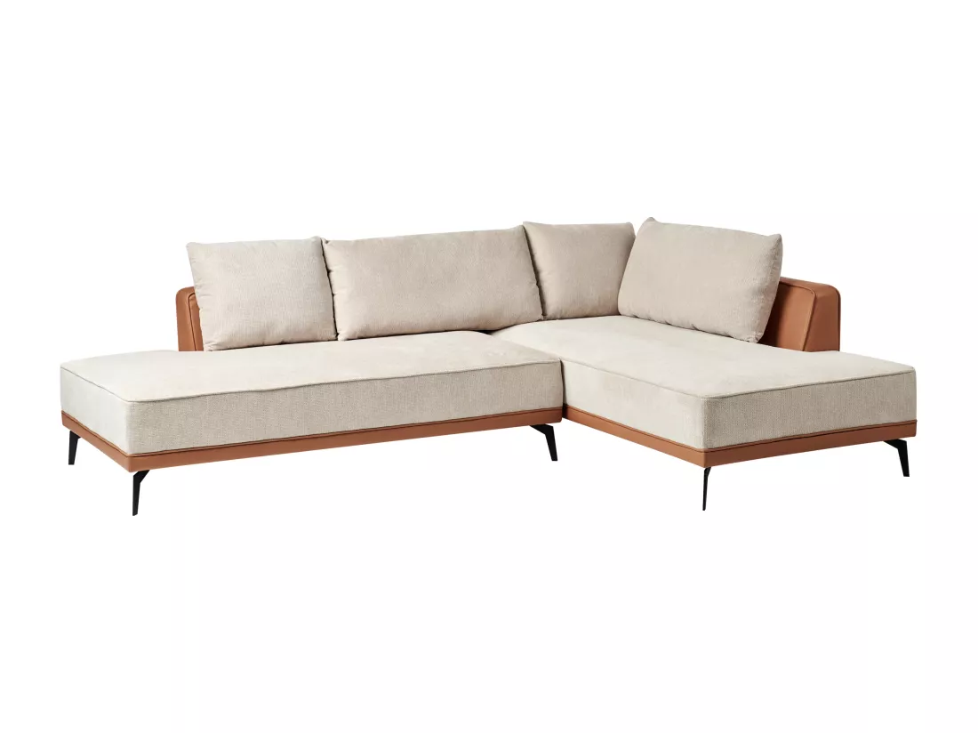 Canapé d'angle à droite modulable en tissu beige et marron MYKEN