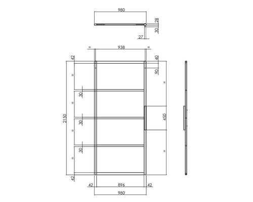 Intersteel Cubo Basic schuifdeur complete set, zwart, met gehard veiligheidsglas (ESG) satijnglans, 98x215 cm, inclusief deurblad, Basic schuifdeurbeslag en krukset.