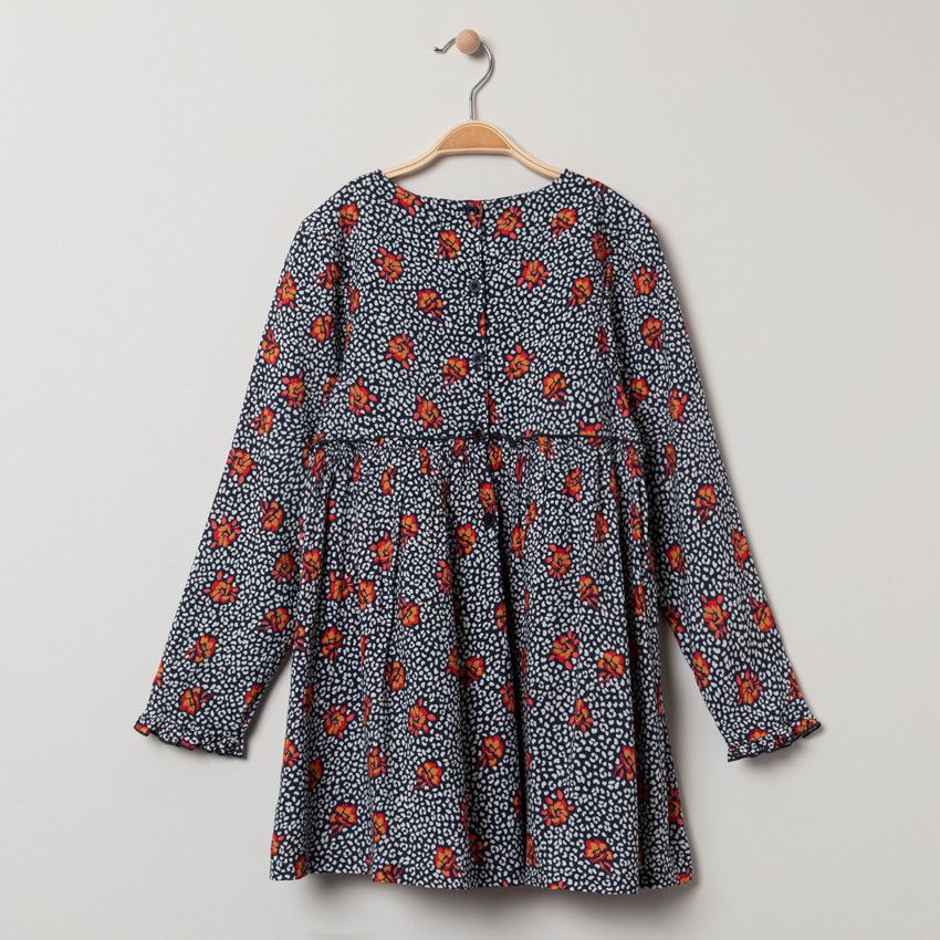 Robe manches longues à fleurs all-over - Fuchsia