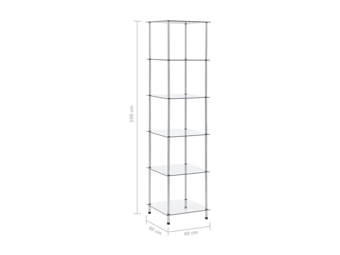Étagère 6 niveaux Transparent 40x40x160 cm Verre trempé
