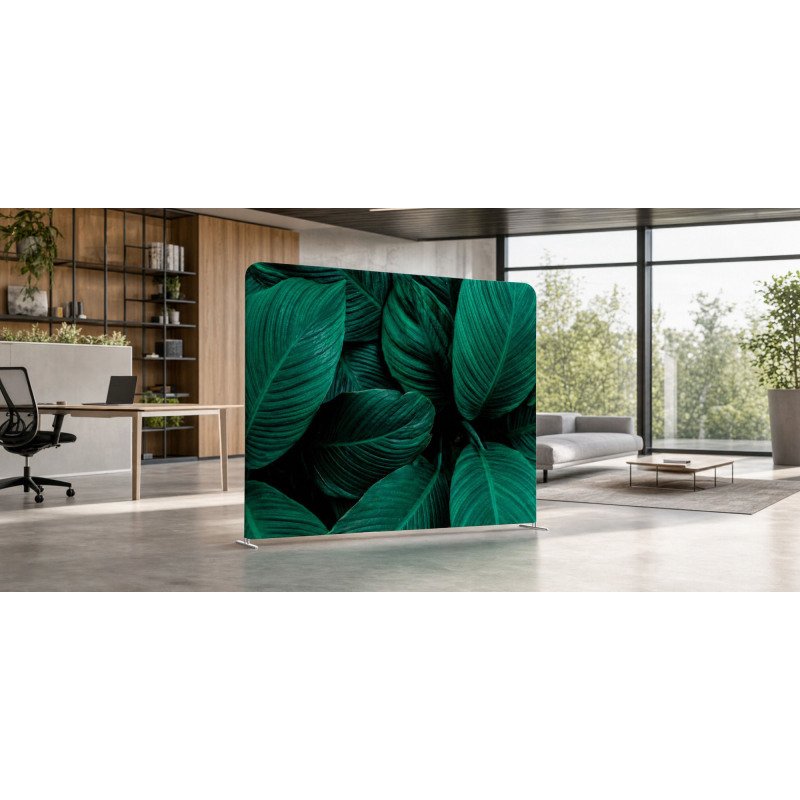 Cloison déco horizontale en tissu motif feuillage vert