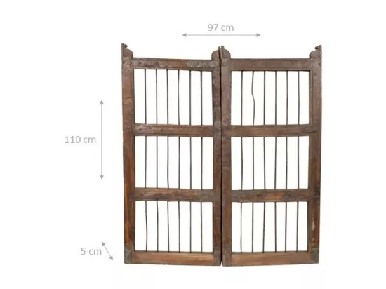 BISCOTTINI Portail - Bois Massif et Fer Finition Antique - Clôture en Fer - Portail en Métal - Porte Décorative - Portail d'Entrée - Clôture en Bois - Intérieur et Extérieur - 97x5x110cm