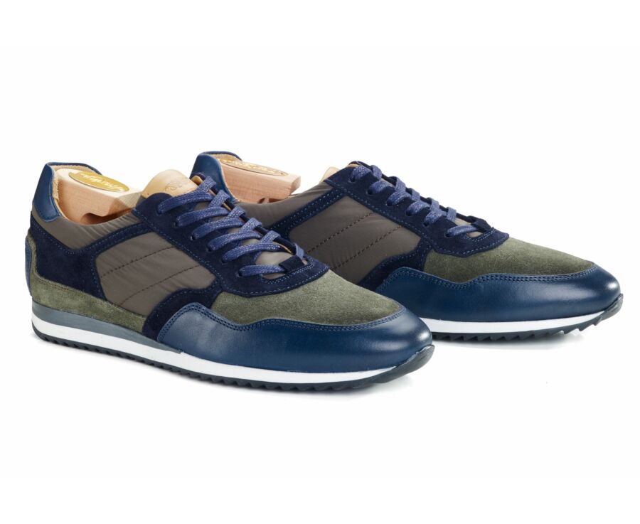 Sneakers homme cuir Navy & Velours Kaki - CORUNNA