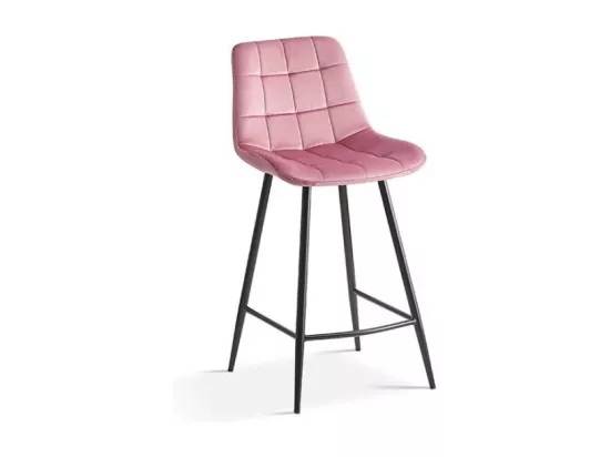 Chaise de comptoir JUTE – Velours rose – Pieds en métal – Hauteur 95 cm – Style contemporain