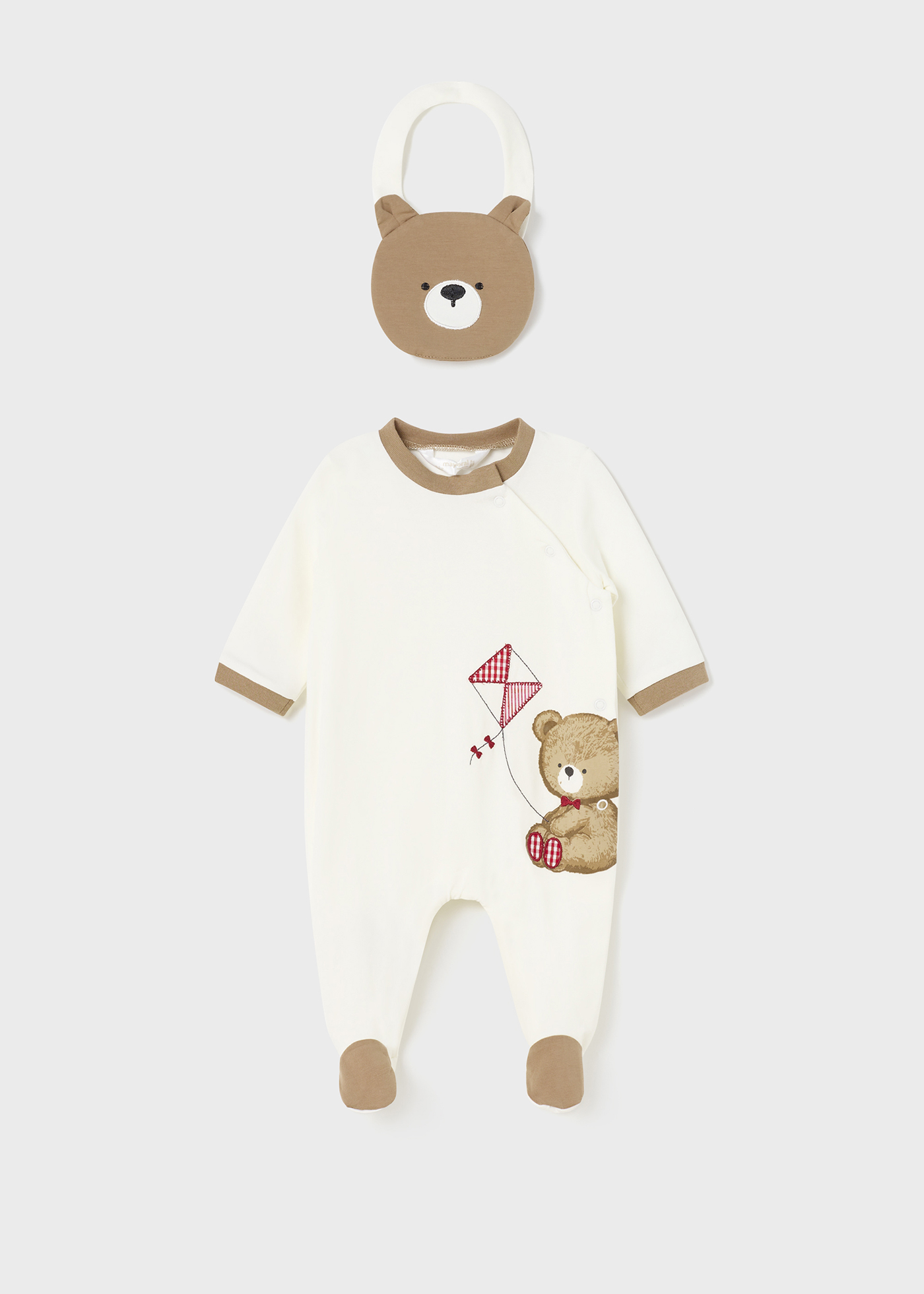 Conjunto de 3 peças em algodão sustentável para recém-nascidos.