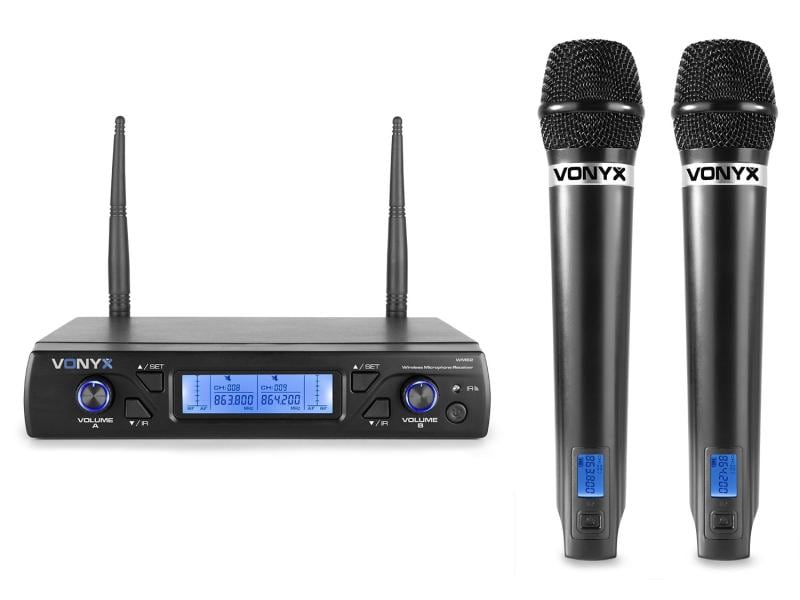 Vonyx WM62 Set Digitales Doppel UHF Funkmikrofon System mit 16 Frequenzen