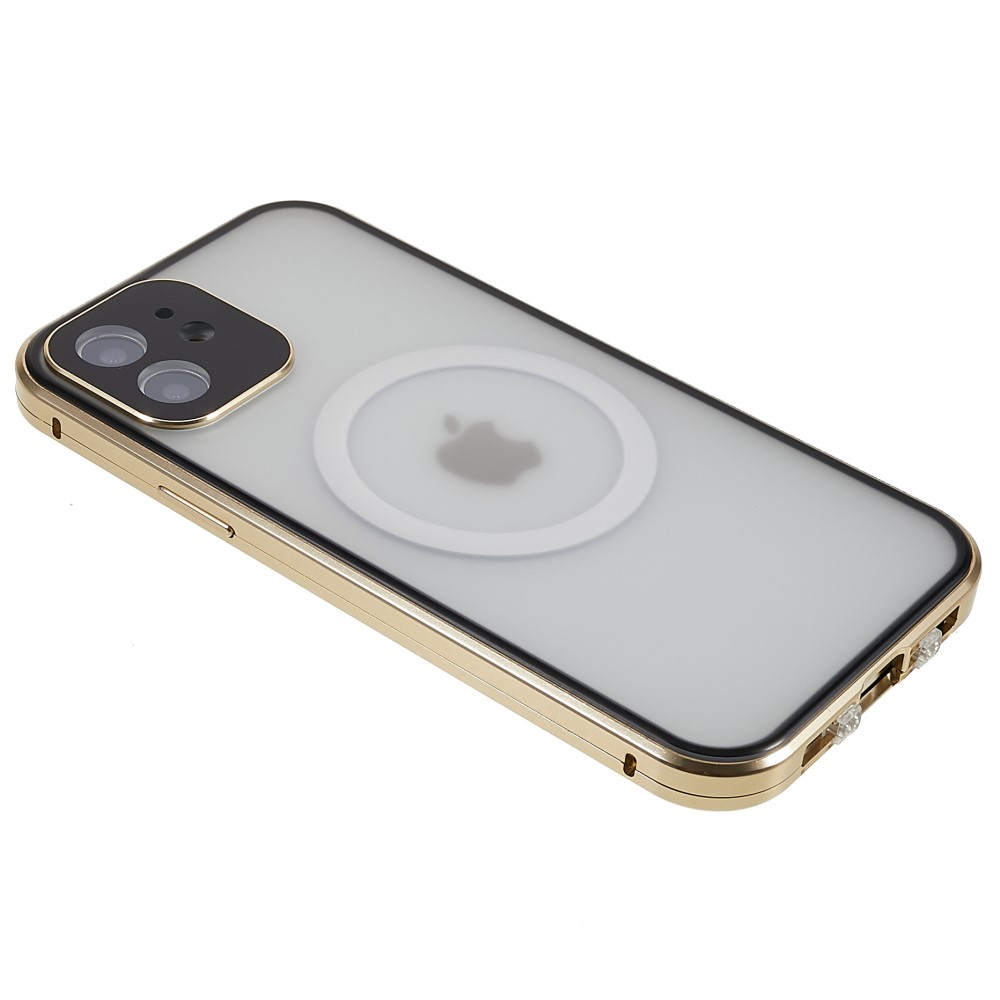 iPhone 12 MagSafe Magnetische Alu Schutzhülle mit Panzer Glas Backcover   Display- / Kameraglasschutz (Magnet-Technologie) - Gold