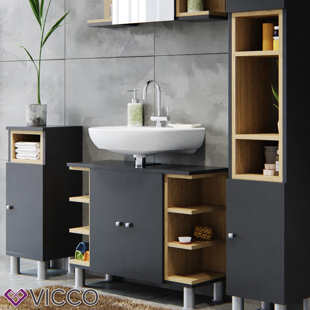 Vicco Badmöbel Set Aquis Bad Spiegel Waschtischunterschrank Badschrank Anthrazit