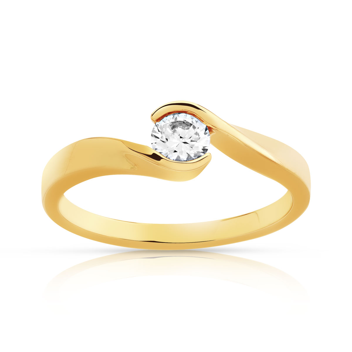 Bague solitaire or 750 jaune diamant synthétique 0.30 carat