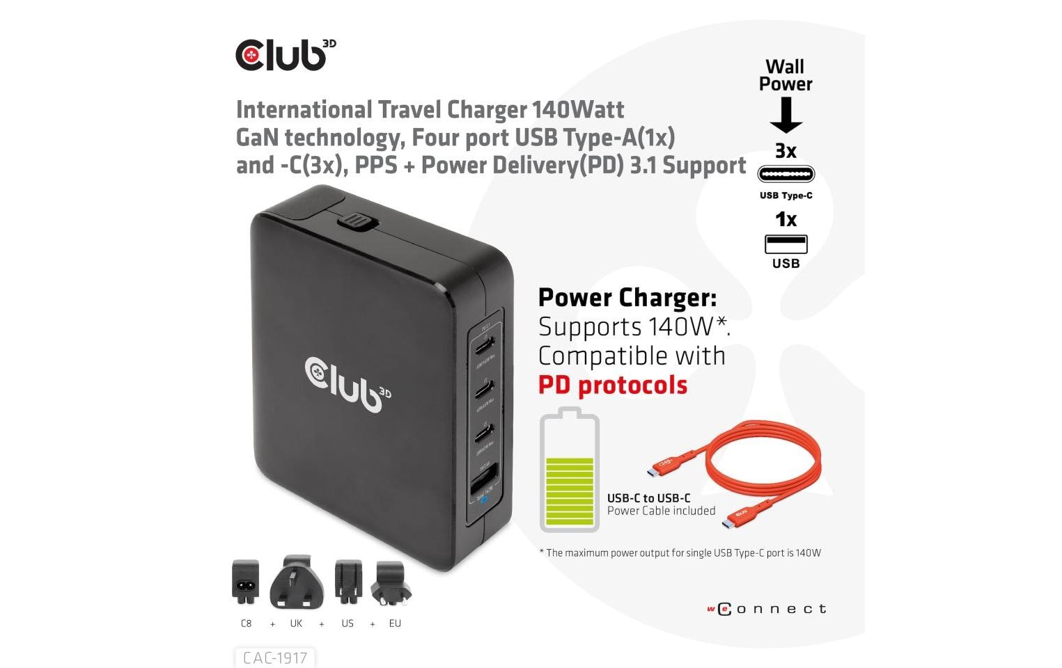 USB-Wandladegerät CAC-1917Kompakter USB-Ladeadapter mit PowerDelivery und GaN-Technologie