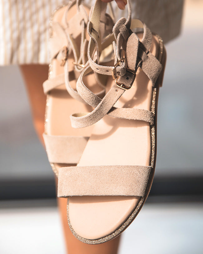 Sandale plate en CUIR beige - femme - MJNP84