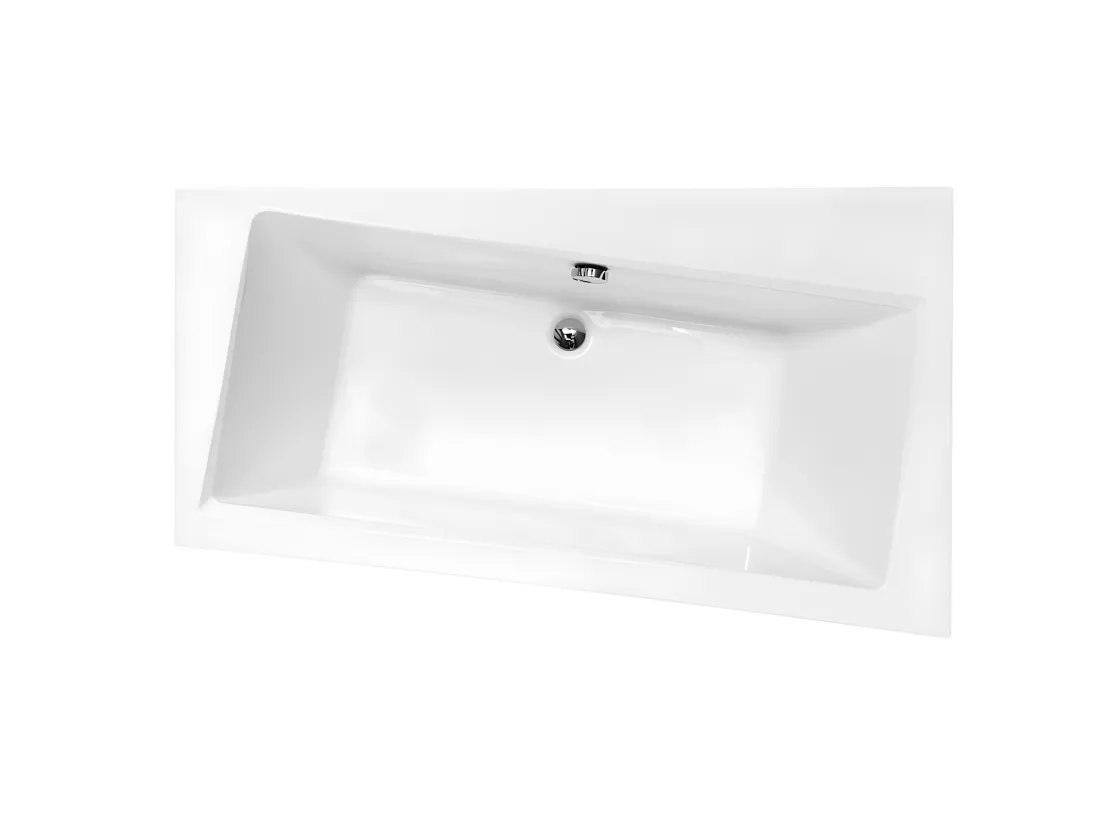Baignoire asymétrique + tablier blanc + repose tête - INFINITY - 170 x 110 cm - Droite